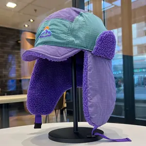 Unisex Pilot Hat Fall Winter Outdoor Windproof Ear Protection, Korean Style Embroidered Fleece Ski Cap, Men Women Fashion Accessory
