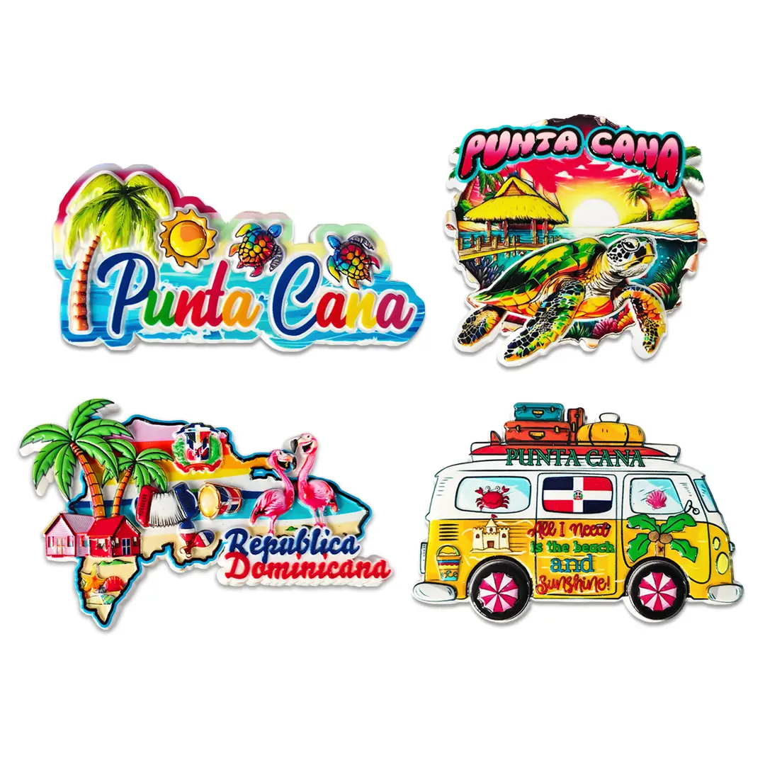 Punta Cana Dominican Republic Classic Resin Refrigerator Decorating Magnet Souvenir - White Sand Beach, Palm-Tree Charm, Thatched Hut Design, Stain-Resistant Self-Stick Decal, Casual Flat Door & Fridge Decor, Travel Gift, Kitchen Decor Idea