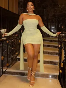 Serenzy Aurora Curve Mini Dress - Long Sleeve Sexy Club Chic Modern Fit for Summer Parties & Date Nights in Soft Polyester Spandex Blend Formal Womenswear