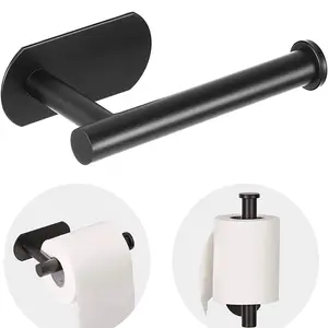 BORKA Eco-Friendly Modern SUS 304 Stainless Steel Toilet Paper Holder, Matte Black, Self-Adhesive Stick Mount, No-Drilling Wall-Mounted Bathroom Roll Holder with Command Strip