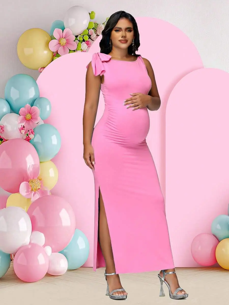 bright pink dresses Let's Dance Hot Pink Pleated Satin Lace Back Maxi Dress