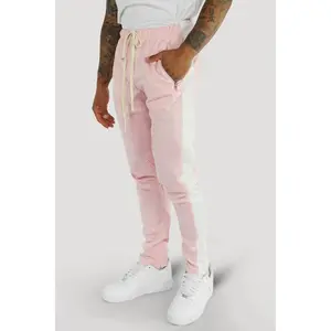 Premium Side Stripe Zip Pocket Track Pants (Pink - White)