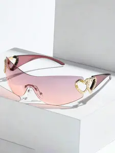 Women's Heart Design Styling Summer Sports Sunglasses, Casual Tinted Lenses Sunglasses for Everyday Use, Fashion Accessories for Outdoor Activities, Trendy Vintage Sunglasses, Trendy Beach Eyewear, Heart Shaped Sunglass