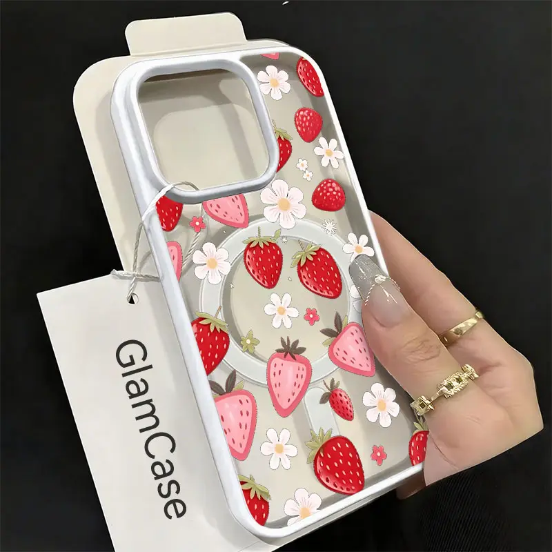 Strawberry Flowers Phone Case， Cute Kawaii Style for iPhone 17 16 15 14 13 12 11 Plus Pro Max.