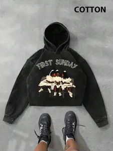 Unisex Letter & Planet Print Hoodie, Casual Street Hooded Sweatshirt for Fall & Winter, Men's Top for Daily Wear, Halloween