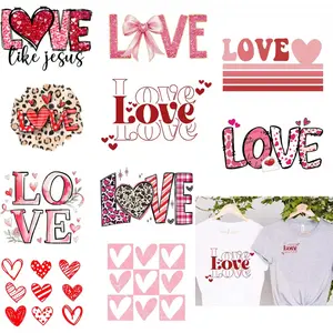 20pcs Flower Love Bow DTF Iron on Decals Heat Transfer Patches for Hoodie Shirts Fabric Red Heart Valentine's Day Heat Applique for Bags Backpacks DIY Decoration Decals Washable Ready to Press