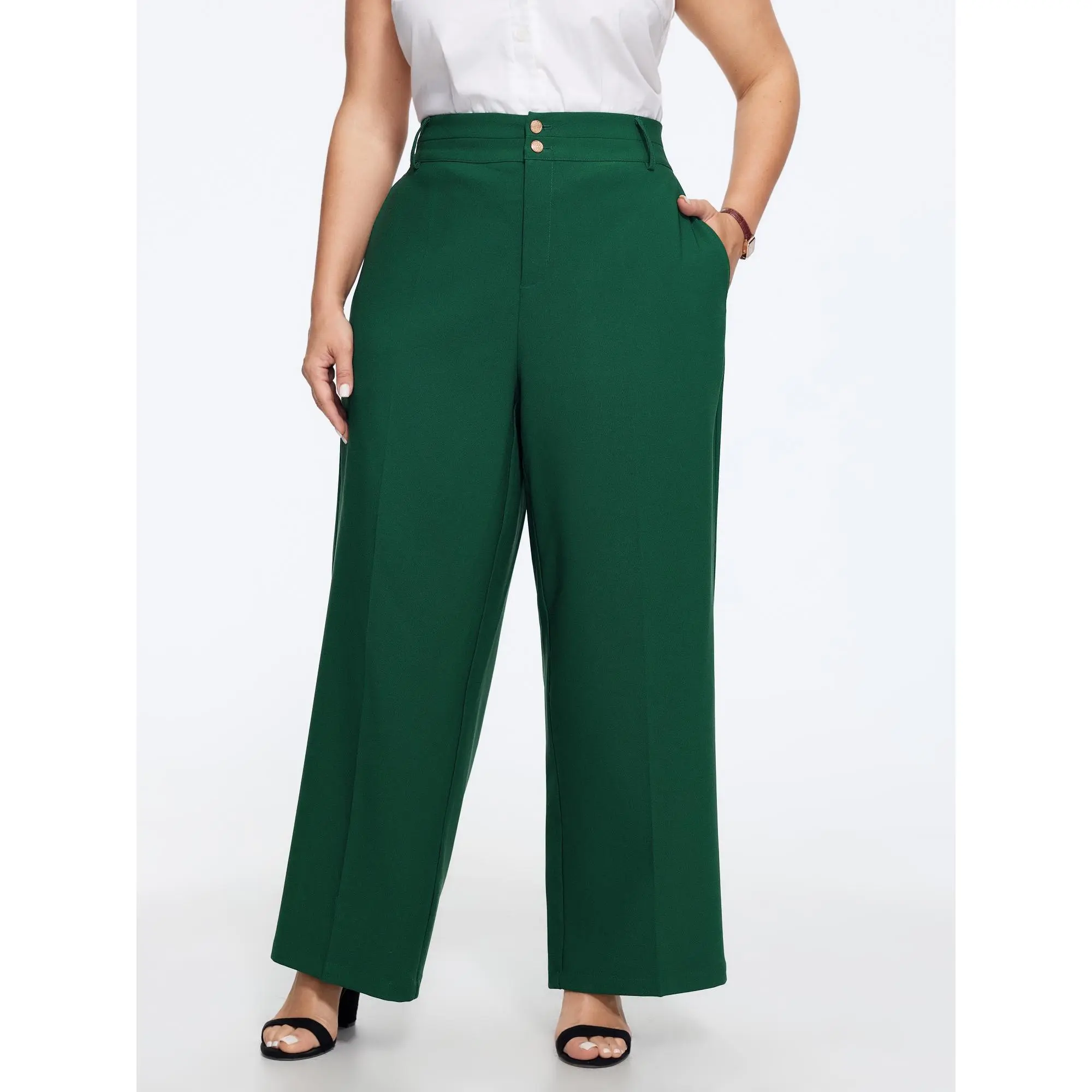 BLOOMCHIC Plus Size Stretchy Double‑Button Pockets Wide Leg Pants[M-6X] Summer Finds