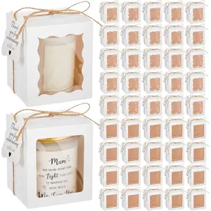 100 Set Candle  Box Transparent  Packaging Box for 4-10 oz Candles 50 Paper Thank You Tag Bundle  Rope for Wedding Birthday  Shower Party Favor, 3.35x3.35x3.94 in(White)