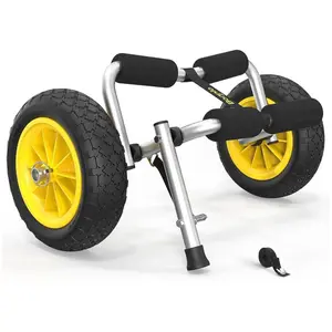 Bonnlo Foldable Aluminum Kayak Trailer with 10'' Solid Tires, Universal Kayak Wheels Cart for Canoe, Paddle Board, Boat, Float Mats, Jon Boat