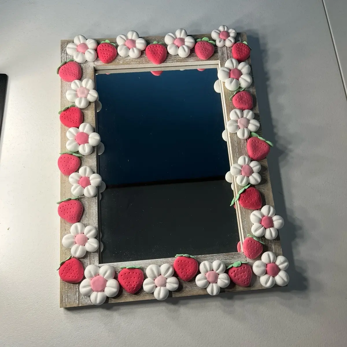 Foam clay strawberry and flower mirror