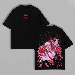 Donquixote Doflamingo T-Shirt Washed Vintage One Piece Tee Heavy Cotton Double Printed Unisex Oversize Anime Manga Streetwear Top For Men