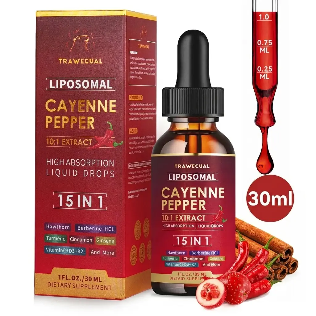 Cayenne Pepper Drops, Liquid Cayenne Pepper Organic, Cayenne Health Supplements, Cayenne Pepper Hawthorn Beet Root Turmeric Curcumin, Vitamin K2 & D3, Vegan-Friendly- 30ml