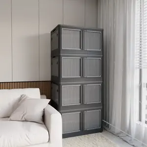 506QT 4-Pack Transparent Stackable Storage Bins with 5 Doors Wheels Folding Plastic Craft Containers Large Closet Organizers Box for Bedrooms Living Rooms Study Kids' Toys Black ST26-BL4 multi-functional XXL Bed shelf multi-layer