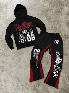 Men's Flame Graphic Hoodie Set, Street Style Casual Wear, Fire Print Design, Comfortable for Daily Use & Outdoor Activities