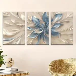 3-Piece Blue Floral Abstract Petal Swirl Set - Modern Abstract Wall Art, Framed & Ready to Hang - Ideal Aesthetic Decor for Living Rooms, Offices, and Cafés - The Perfect Gift for Thanksgiving, Halloween, Christmas, and New Year