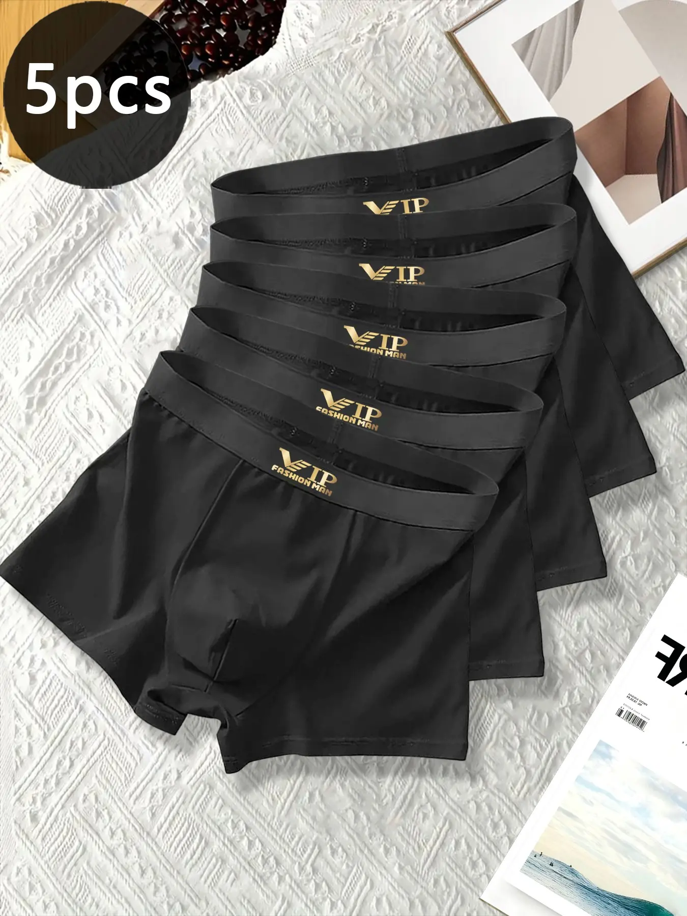 Men's VIP fashion boxer briefs, classic black and gold design men's underwear, suitable for daily wear, soft and breathable fabric