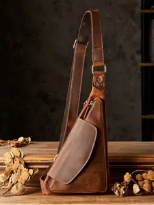 Men's Genuine Leather Crossbody Bag, Vintage Style First Layer Cowhide Shoulder Bag, Casual Daily Use Messenger Bag