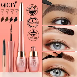 QICIFY 2-in-1 Easy Peel-Off Eyebrow Cream & Pencil Waterproof Long-Lasting Tattoo-Grade Color Medium Coverage Suitable for All Skin Types Naturally Peelable Versatile Application