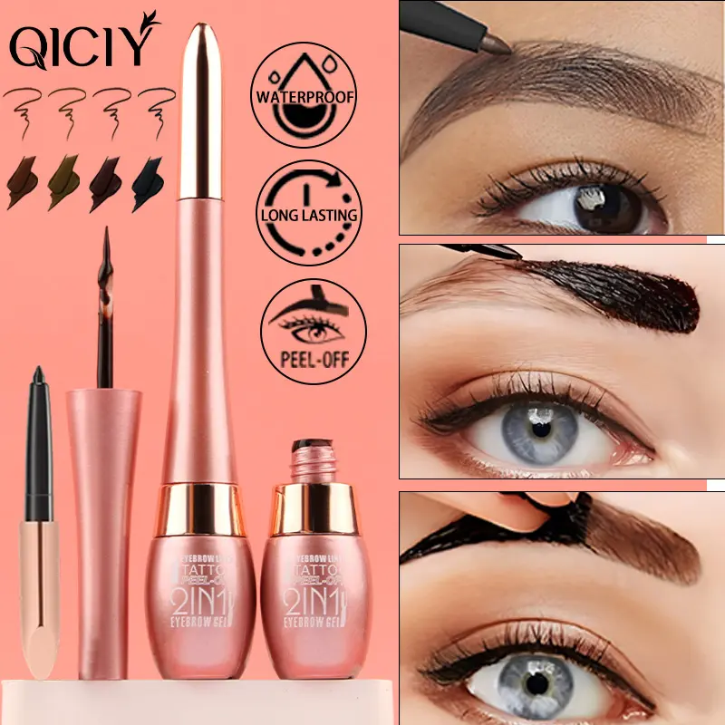 2-in-1 Eyebrow Pencil & Cream, Alcohol-Free Waterproof Eyebrow Gel for Sparse & Bleached Brows, Long-Lasting Peel-Off Tattoo-Grade Color, Sparse Brows