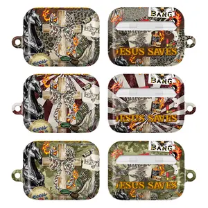 Camouflage Hunter AirPods Case – Western & Religious Design with Cross, Ducks, Flames & JESUS SAVES Motifs, Fits AirPods Pro (Gen 1/2) & AirPods (Gen 1/2/3), Unique Gift for Hunting & Country Lifestyle Fans