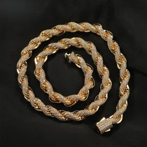 8mm Iced Out Twist Rope Chain Necklace |   Hip Hop Punk Choker & Collarbone Chain for Men |   Zircon Fashion Jewelry |   Chicano Classic Minimal Sporty Style