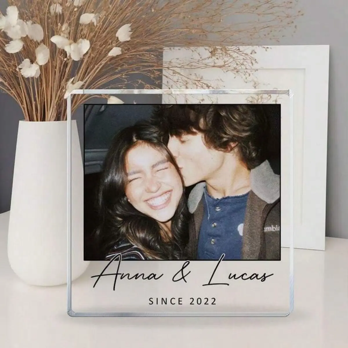 Personalized Acrylic Photo Brick, Custom Clear Photo Frame Block For Family Photos Wedding Anniversary Birthday Home Decor Gift Option