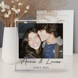 Personalized Acrylic Photo Brick, Custom Clear Photo Frame Block For Family Photos Wedding Anniversary Birthday Home Decor Gift Option