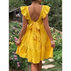 Maternity Tie Backless Ruffle Trim Dress Maternity Tie Backless Ruffle Trim Dress