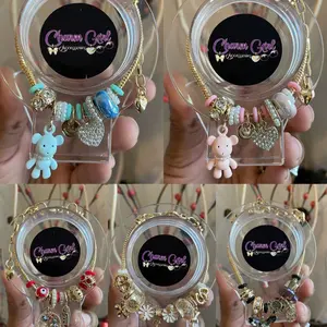 Gold Charm Girl Bracelets - Sold Individually with Various Charms and Decorative Elements