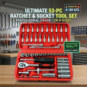 Professional Car Repair Tool Set, Complete 53-Piece Toolkit, Wrench Gloves, Ratchet Socket Garage Tools, Multi-Functional Automotive Maintenance Kit