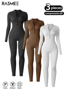 RASMEE Ladies' 3 Piece Slim Fit Sports Jumpsuit with Tight Waist Design Unique Tailoring Pure Color Indoor Outdoor Wear Fashionable Sportswear for Gyms and Sports Activities Fitness Outfit Stretchable Activewear