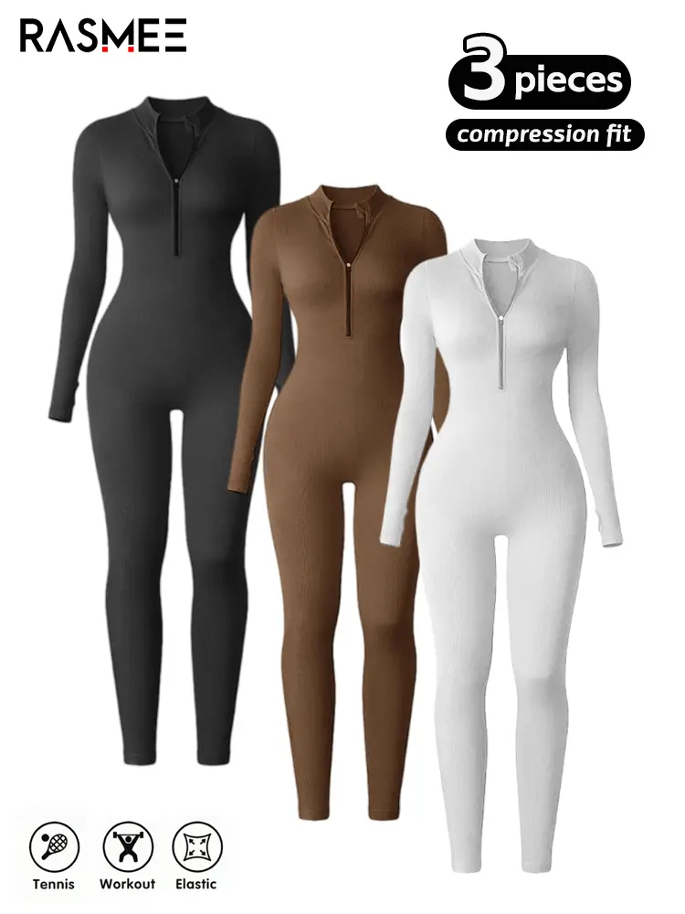 RASMEE Ladies' 3 Piece Slim Fit Sports Jumpsuit with Tight Waist Design Unique Tailoring Pure Color Indoor Outdoor Wear Fashionable Sportswear for Gyms and Sports Activities Fitness Outfit Stretchable Activewear
