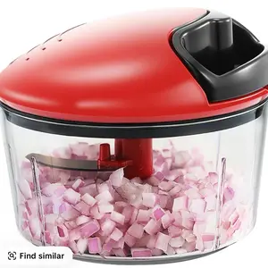 Manual Food Processor Vegetable Chopper 2.3 Cup Small Mini Hand Pull String Onion Chopper Garlic Mincer Cutter with 3 Stainless Steel Blades Fruit Kitchen Utensils