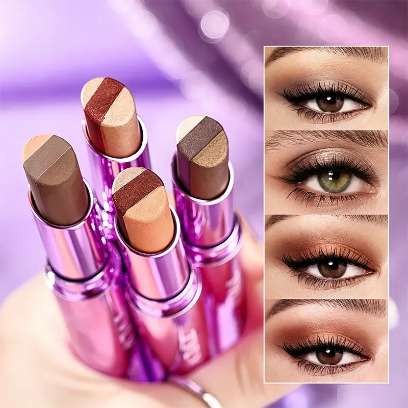 3-Tone Cream Eyeshadow Stick (02# Pearlescent Earth, Regular Edition) - Flawless, Gentle Smooth Texture, Easy Glide, Anti-Fade Long Lasting Formula, Blendable, Novice-Friendly, Contains Neither Alcohol, for Watch Party, Night Club Youth Makeup, Color Last