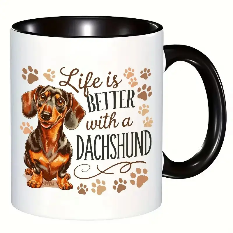 Reusable Dachshund Pattern Travel Coffee Mug - Cute Sausage Dog Kitchen Drinkware, Perfect Gift for Pet Owners