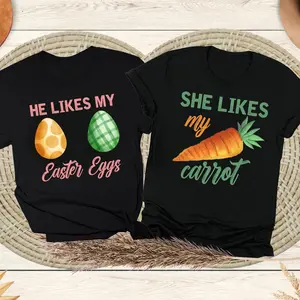 She Likes My Carrot He Likes My Easter Eggs Couple Matching Shirts, Easter Matching Couples Shirt, Matching Easter Shirt For Couple