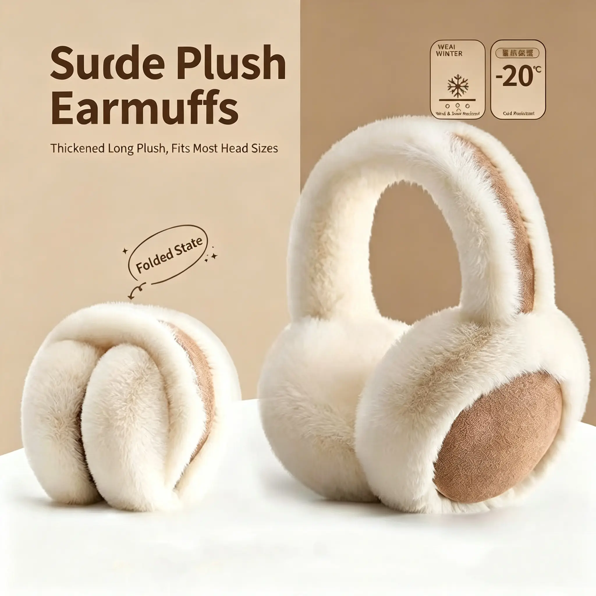 Foldable Suede Plush Winter Earmuffs For Women, Thickened Windproof Ear Warmers, Cozy Cold Resistant Ear Covers For Cycling And Outdoor Daily Wear