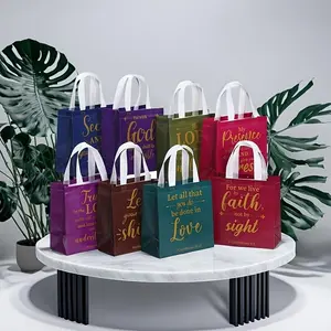 Bible Verse Printed Non-woven Tote Bag, 8 Counts/set Reusable Gift Bag with Handle, Gift Wrapping Supplies for Christian Baptism, Birthday Wedding Party Packaging, Wedding Favors