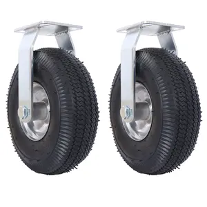 Hdmw 10IN CASTER pneumatic tire(2PCS RIGID), Caster Wheel, Swivel Plate, Steel Hub with Ball Bearings, 5/8-Inch Bore Centered Axle -black