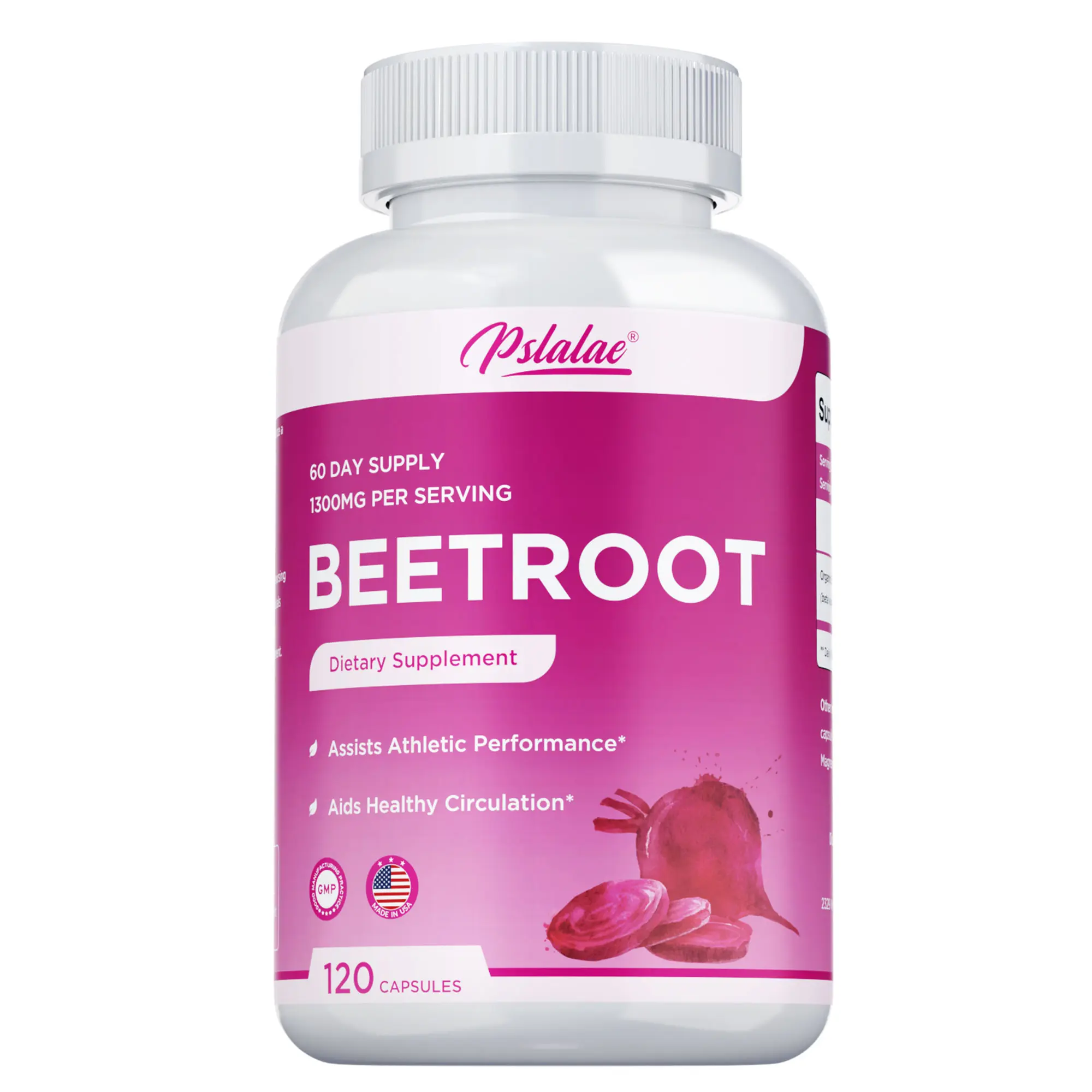 Pslalae Beetroot Vitamin Capsules - 1,300 mg Per Serving Premium Plant-Based Dietary Supplement for Blood Health, Healthcare Support - Available in 60-Count, 120-Count Sizes