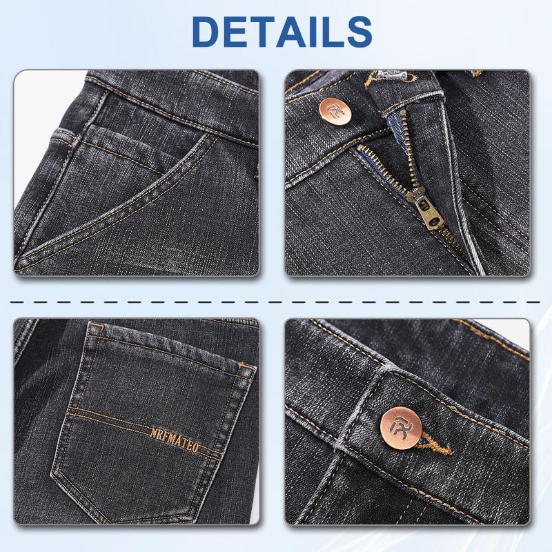 Men's Fleece-Lined Stretch Jeans Winter Loose-Fit Fleece-Lined Jeans Straight-Leg Mid-Rise Fashionable Versatile Jeans Business Casual Warm Trousers Suitable for Daily Wear and Outings