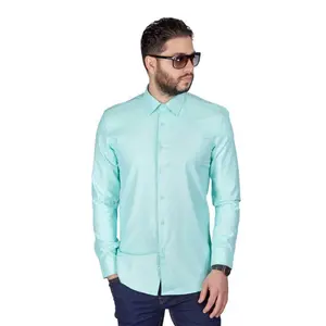 Mint Green Slim Fit Mens Dress Shirt Long Sleeves Button Down Wrinkle by AZARMAN