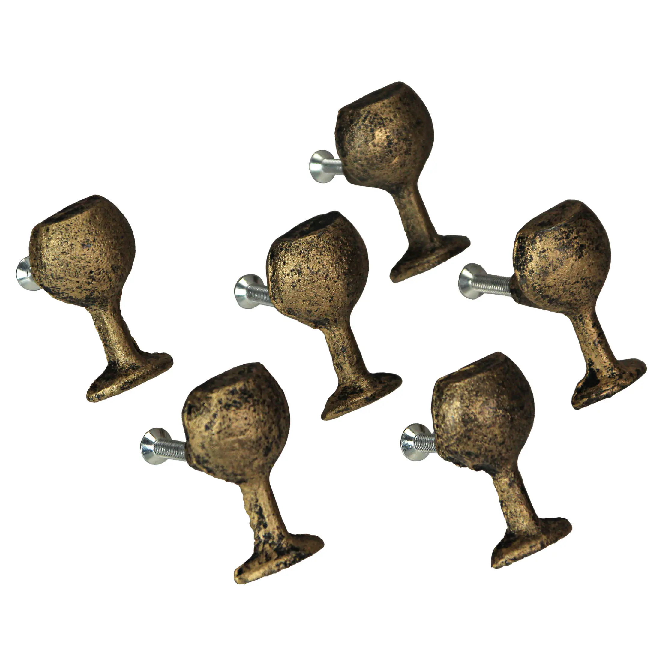 Antique Finish Cast Iron Wine Glass Decorative Cabinet Knob Drawer Pulls Set of 6