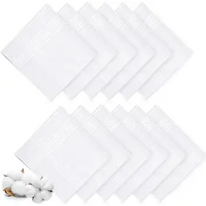 12 Pcs Handkerchiefs for Men, 100% Soft Cotton White Men's Handkerchiefs, Large Classic Hankies for Men