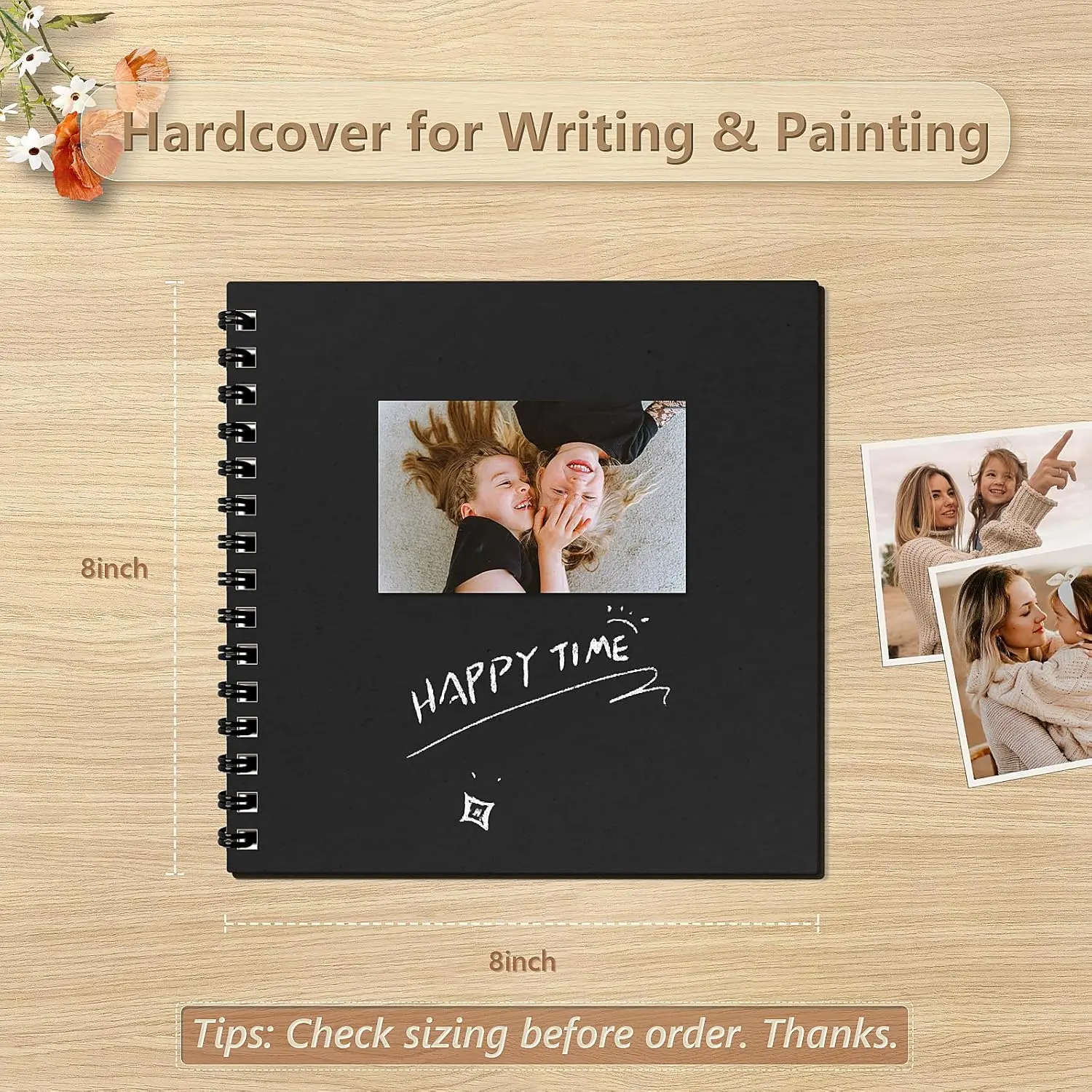 10x10 in Square DIY Memory Photo Album, 40-Page Black Decorative Book Form Thick Kraft Paper Album for Wedding, Family Memory-Keeping & DIY Projects