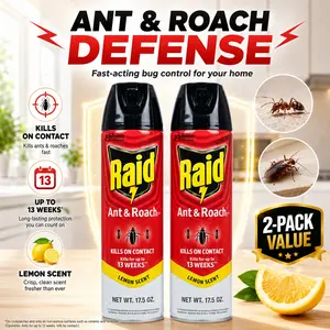 Raid Multi-Insect Killer Spray, 17.5 oz Lemon Scent, Kills Listed Ants & Roaches, 13-Week Residual Killing Effect, Indoor Home Pest Control Supply