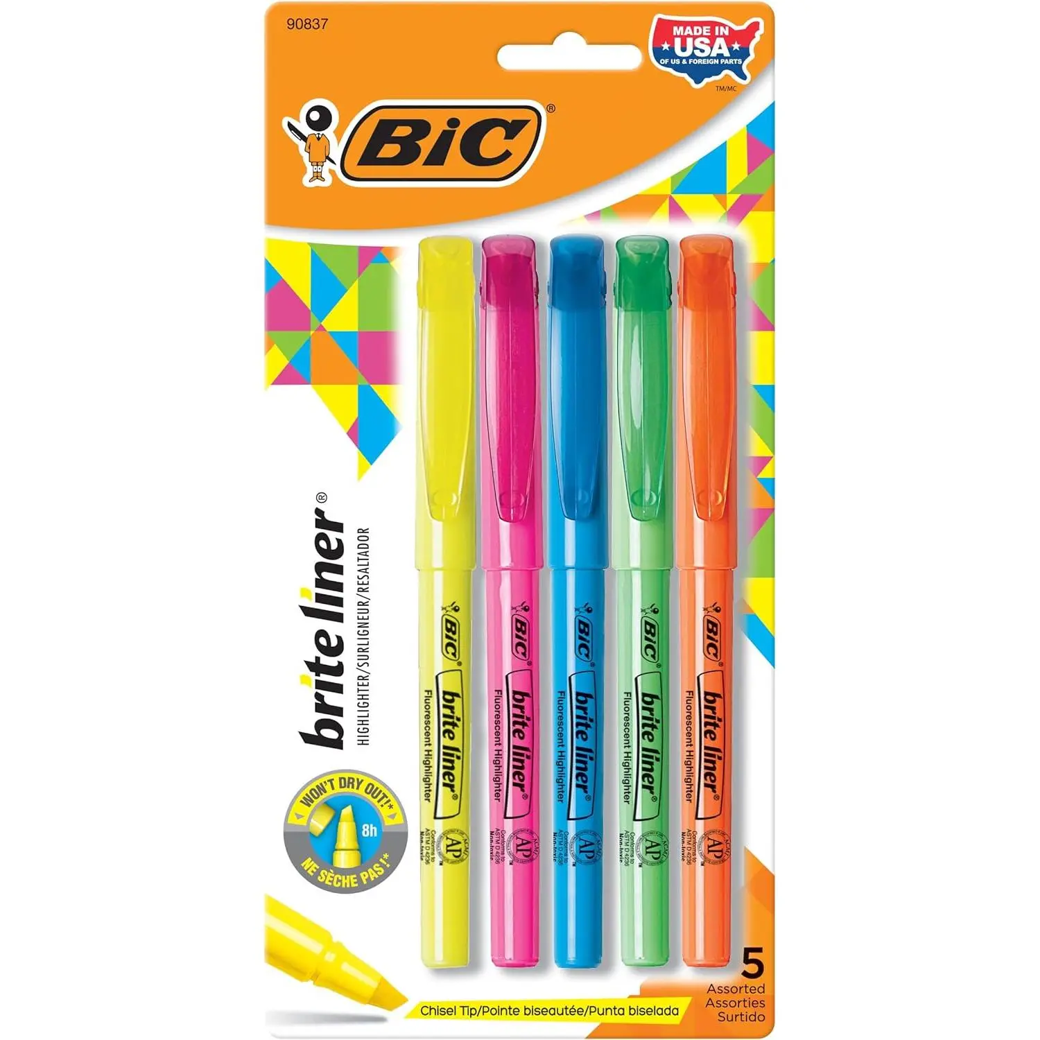 Vibrant Brite Liner Highlighters with Chisel Tip - 5-Pack in Assorted Colors for Creative Highlighting and Organization