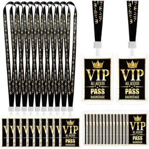 VIP Badge Lanyards Plastic Clear VIP Backstage Pass Cards Bulk with Black Breakaway Lanyard for Quince Concert Event Birthday Award Movie Night Party Organizer (25)