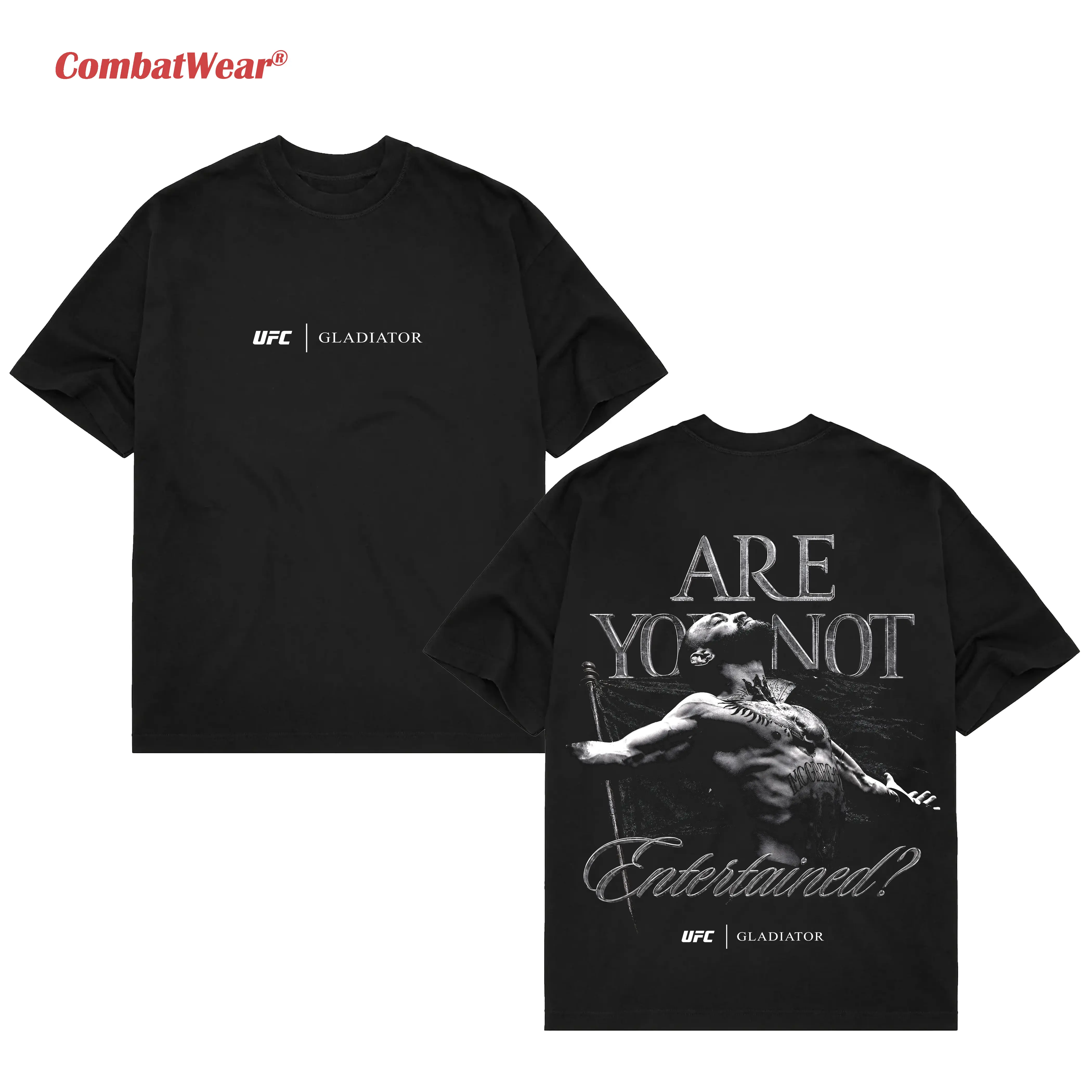 Men's UFC 329 Black Conor McGregor x Gladiator Entertained T-Shirt, The Notorious UFC Graphic Tee, UFC MMA Shirt, Gift for Fighters, Sports Apparel Casual Crewneck