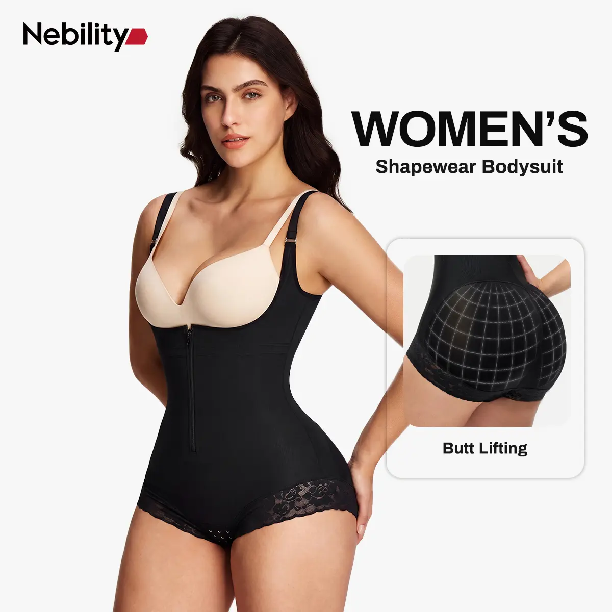 Nebility Women's Seamless Shapewear Bodysuit, Sleeveless High Compression with Tummy Control, Butt Lifter, and Adjustable Straps for Postpartum Recovery, Curve Hugging Compression, Seamless Binder